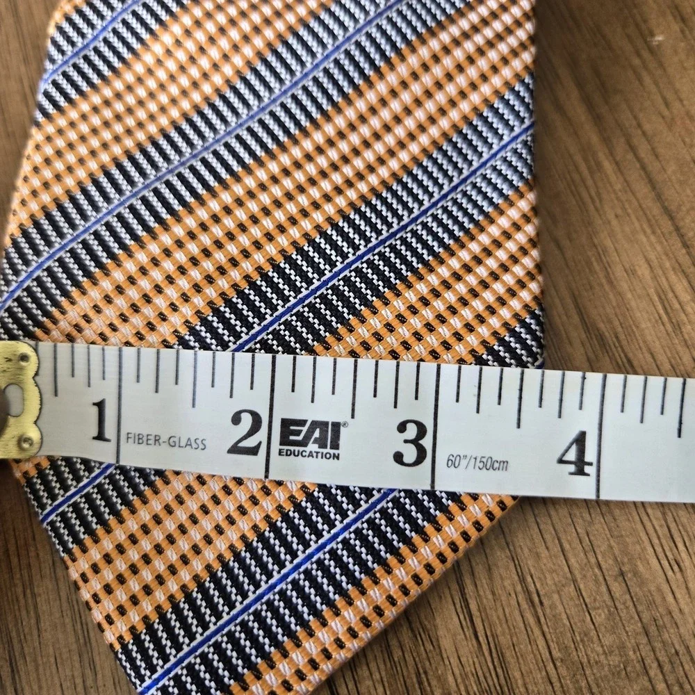 Vintage Pavone Striped Orange Black‎ Blue 100% Silk Handmade Neck Tie Peacock